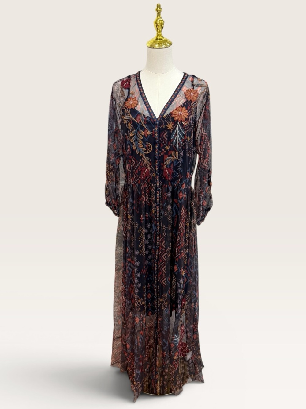 Johnny Was XL Theia Mesh Maxi Slip Dress-Monika Embroidered Button Down NWT $398